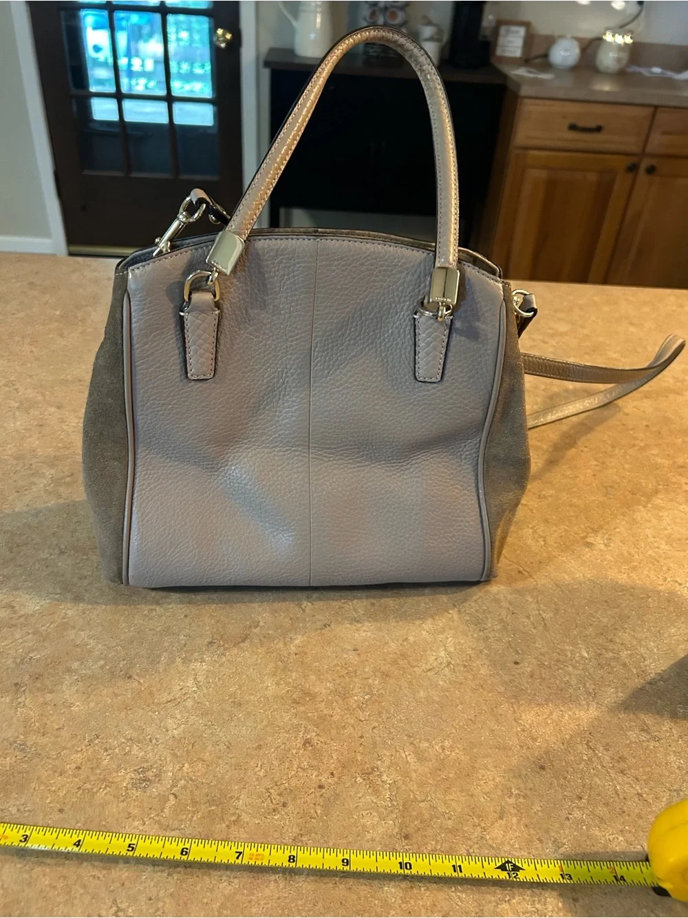 Coach Pebble Leather Satchel in Taupe and Tan Accents